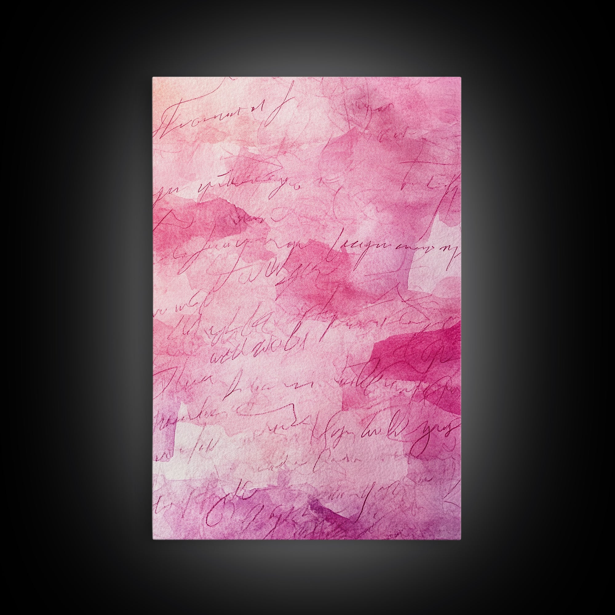 Calligraphy Pink Abstract Framed Canvas Print, Light Pink Wall Art, Romantic Handwriting Aesthetic, Minimalist Art Bedroom or Office Decor