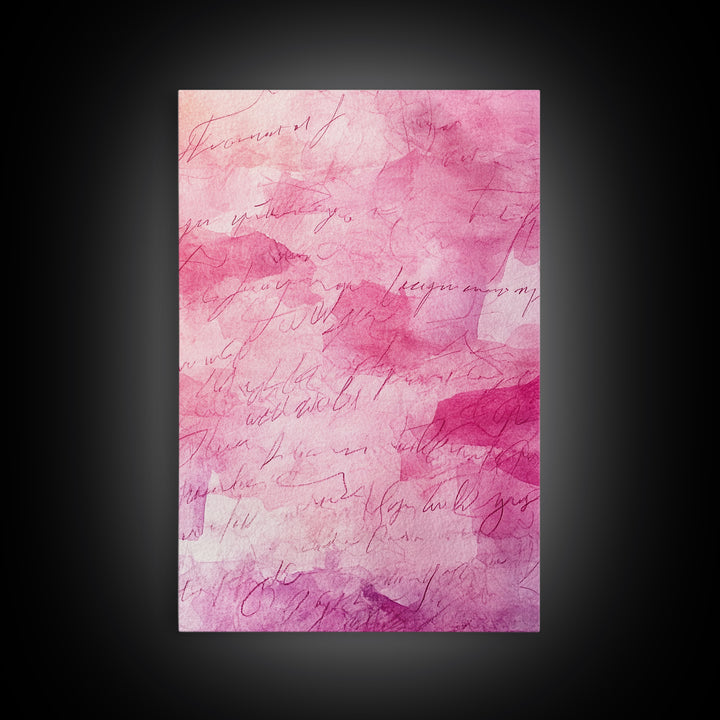Calligraphy Pink Abstract Framed Canvas Print, Light Pink Wall Art, Romantic Handwriting Aesthetic, Minimalist Art Bedroom or Office Decor