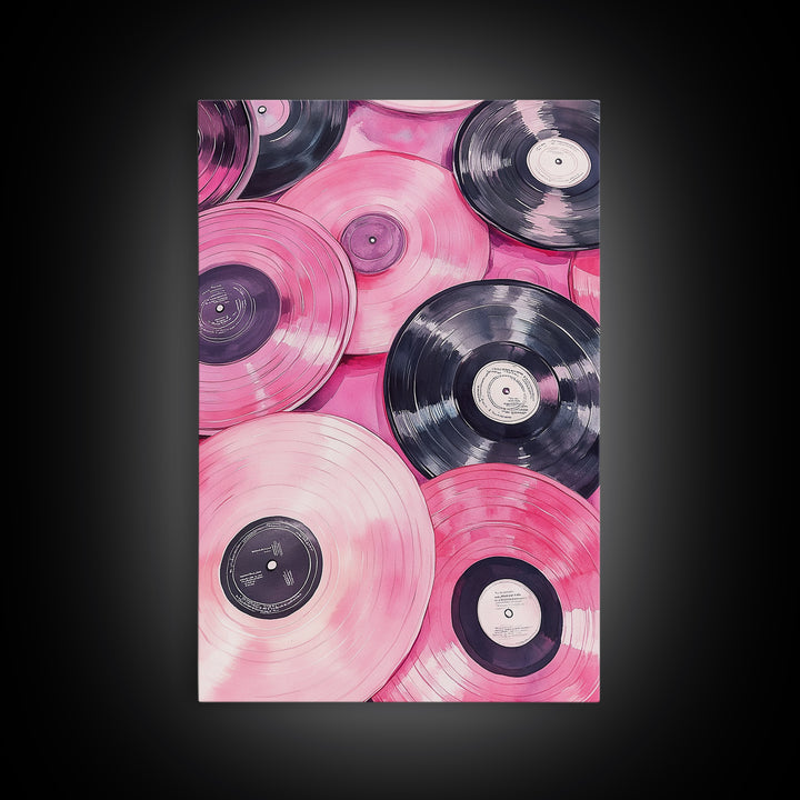 Retro Vinyl Record Artwork Framed Canvas Print Pink Abstract Art Music Lover Wall Art Living Room Decor Lofi Aesthetic Gift Idea