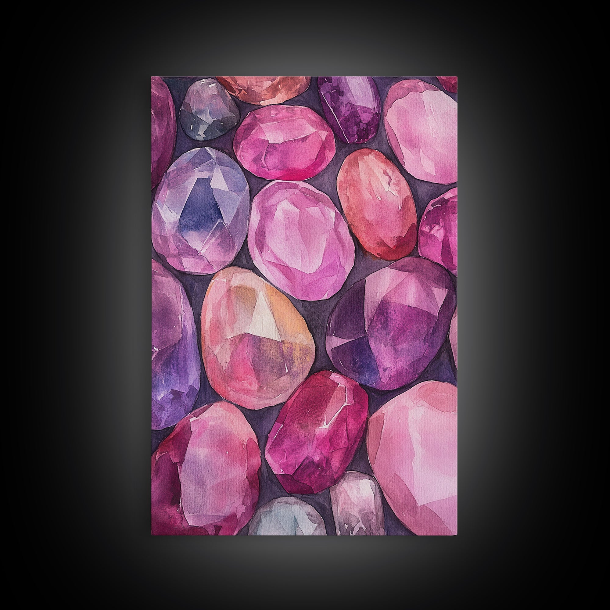 Gemstone Painting Canvas Print Vibrant Abstract Art Geometric Wall Art Pink Orange Wall Art Living Room Decor Modern Aesthetic