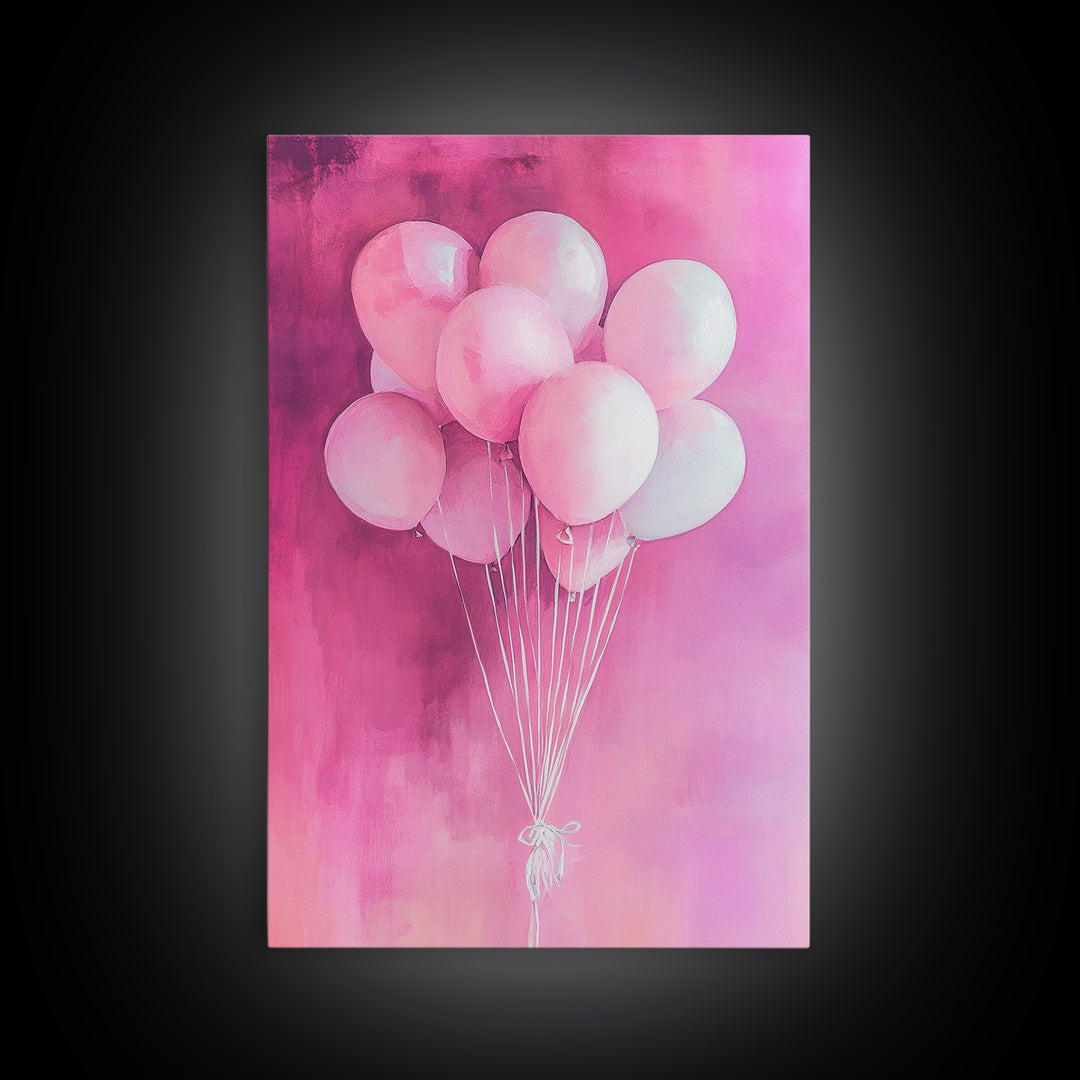 Pink Balloons Canvas Print, Whimsical Art, Pink Abstract Art, Party Wall Art, Light Pink Wall Art, Living Room Art, Artistic Decor, Gift Idea