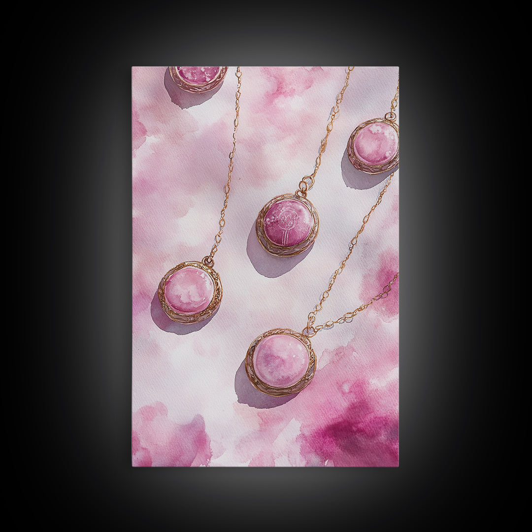 Abstract Pink Pendant Canvas Print Featuring Geometric Wall Art Light Pink Jewelry Artwork Great Gift Idea Minimalist Boho Decor