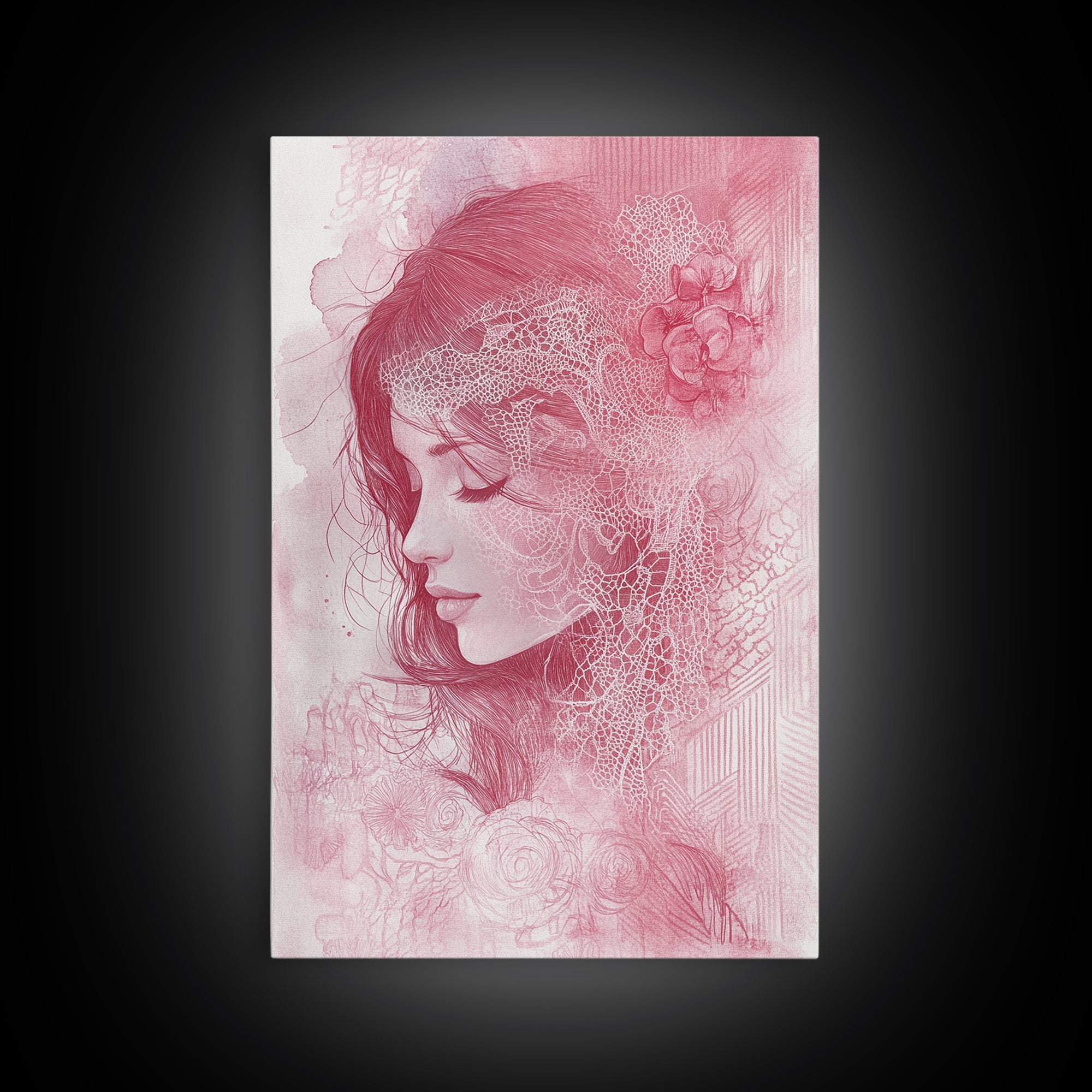 Romantic Portrait Framed Canvas Print Featuring Angels Wall Art Pink Abstract Art Elegant Bedroom Living Room Boho Aesthetic