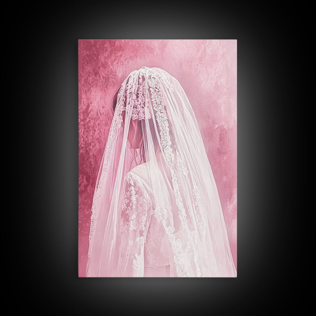 Bride Silhouette Canvas Print Angel Art Prints Pink Wall Art Bedroom Decor Romantic Artwork Wedding Gift Light Pink Art