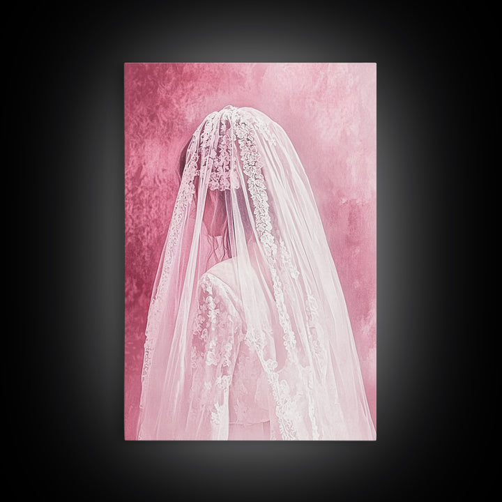 Bride Silhouette Canvas Print Angel Art Prints Pink Wall Art Bedroom Decor Romantic Artwork Wedding Gift Light Pink Art