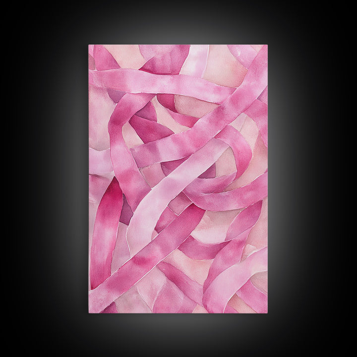 Abstract light pink wall art modern ribbons canvas print perfect addition to minimalist aesthetic boho decor vertical skinny art