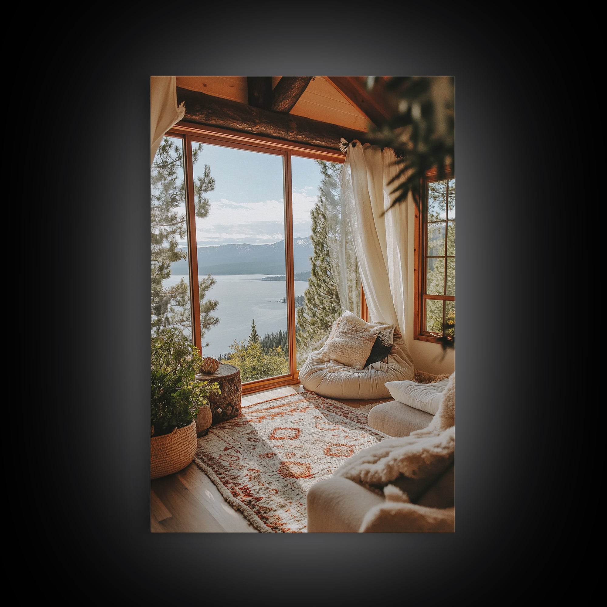 Cozy Lake View Canvas Print Coastal Wall Art Bedroom Decor Lake Tahoe Art Nautical Wall Art Rustic Decor Above Bed Wall Art