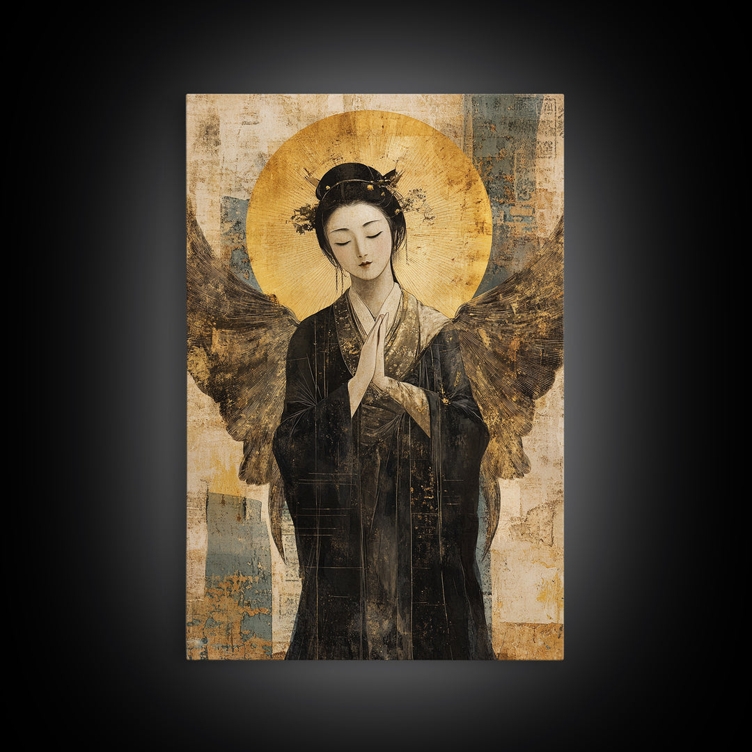 Ethereal Angel Framed Canvas Print Dark Angels Wall Art Goddess Art Print Rustic Wall Art Sacred Geometry Art Spiritual Decor Bedroom Art