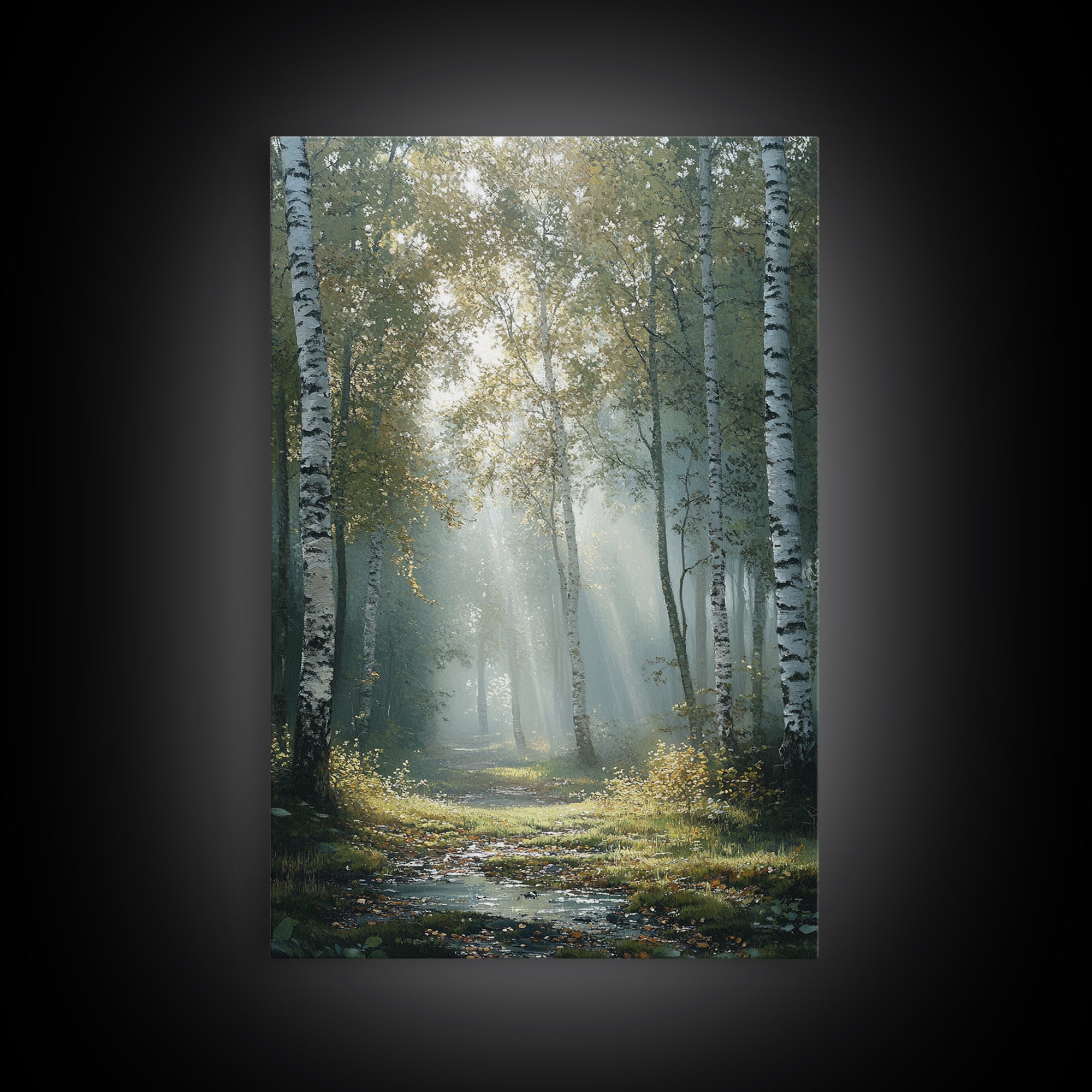 Birch Tree Painting Framed Canvas Print Rustic Wall Art Nature Landscape Gift Living Room Decor Tall Vertical Art for Home