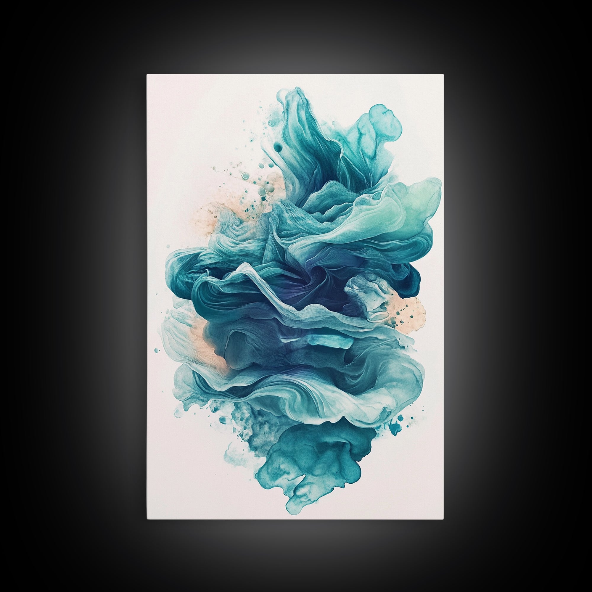 Abstract Teal Ocean Waves Canvas Print Coastal Wall Art Nautical Decor Living Room Accent Unique Gift Idea Zen Artwork