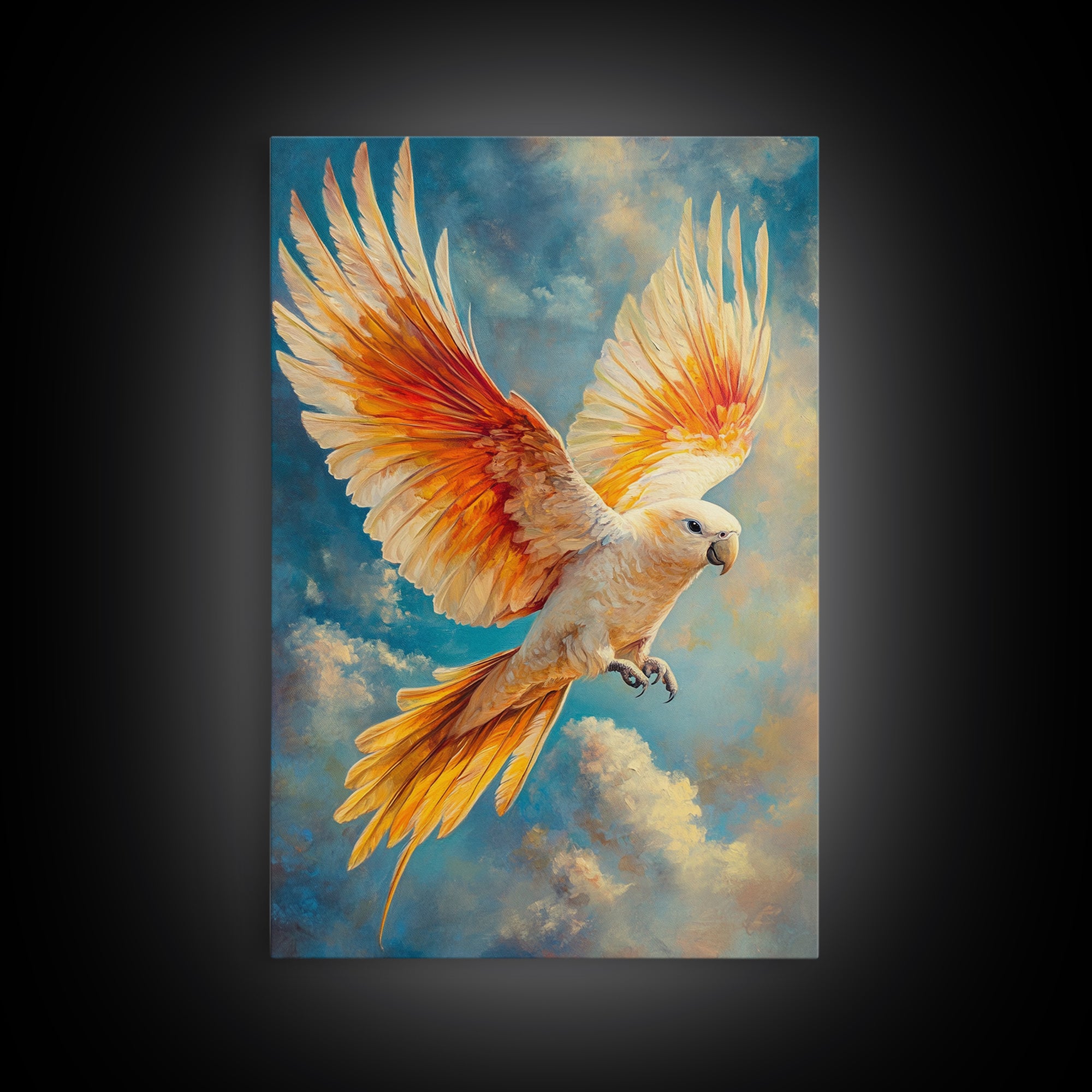 Parrot in Sky Canvas Print | Tropical Bird Art Original Painting | Coastal Cowgirl Wall Art | Vibrant Nautical Decor Living Room Print