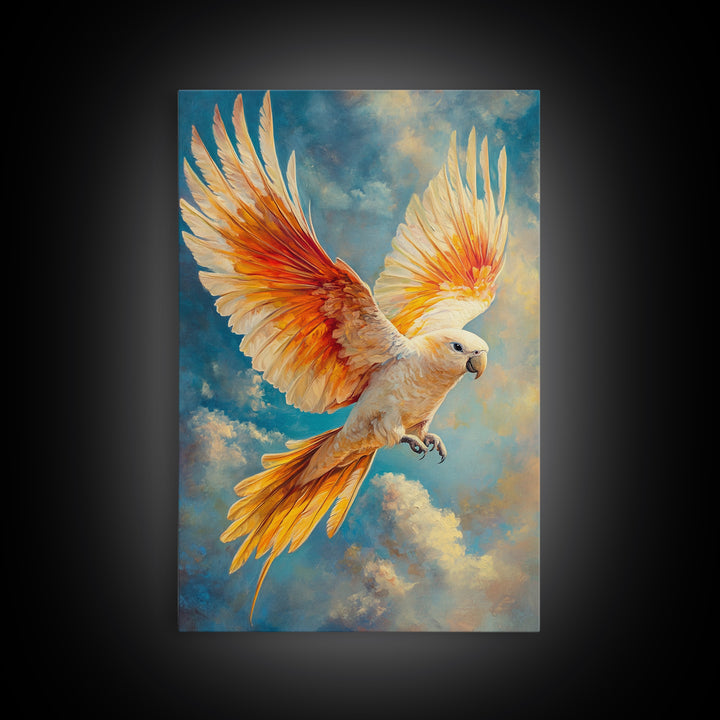 Parrot in Sky Canvas Print | Tropical Bird Art Original Painting | Coastal Cowgirl Wall Art | Vibrant Nautical Decor Living Room Print