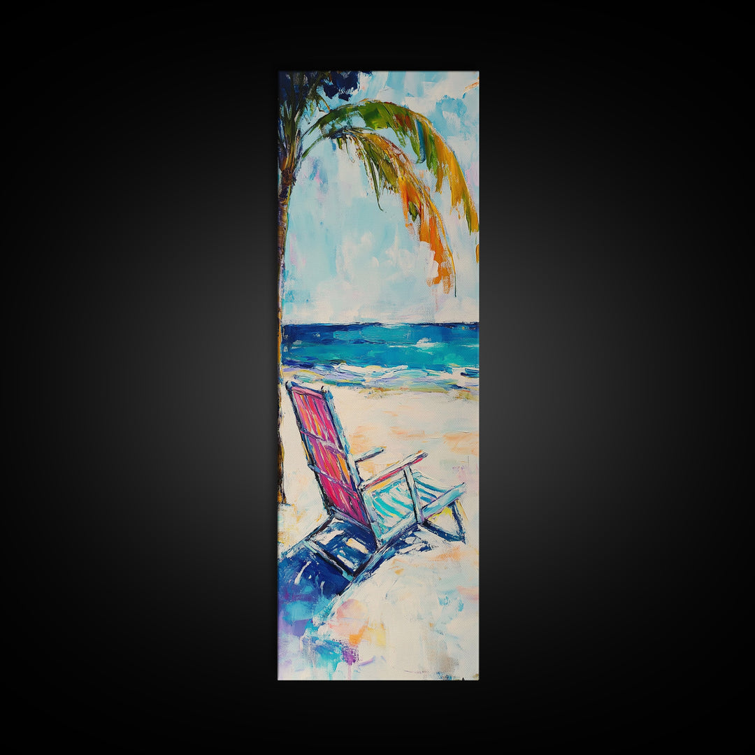 Beach Chair, Palm Tree, Coastal Wall Art, Seascape Painting, Nautical Decor, Coastal Wall Art, Framed Canvas Print, Living Room Art