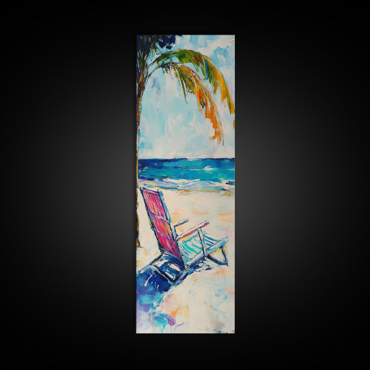 Beach Chair, Palm Tree, Coastal Wall Art, Seascape Painting, Nautical Decor, Coastal Wall Art, Framed Canvas Print, Living Room Art
