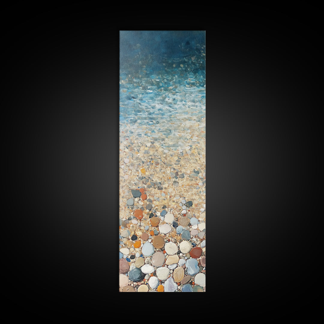 Beach Shoreline, coastal painting, mosaic wall art, ocean decor, nautical wall art, farmhouse art, Framed Canvas Print, rustic decor