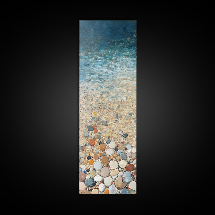 Beach Shoreline, coastal painting, mosaic wall art, ocean decor, nautical wall art, farmhouse art, Framed Canvas Print, rustic decor
