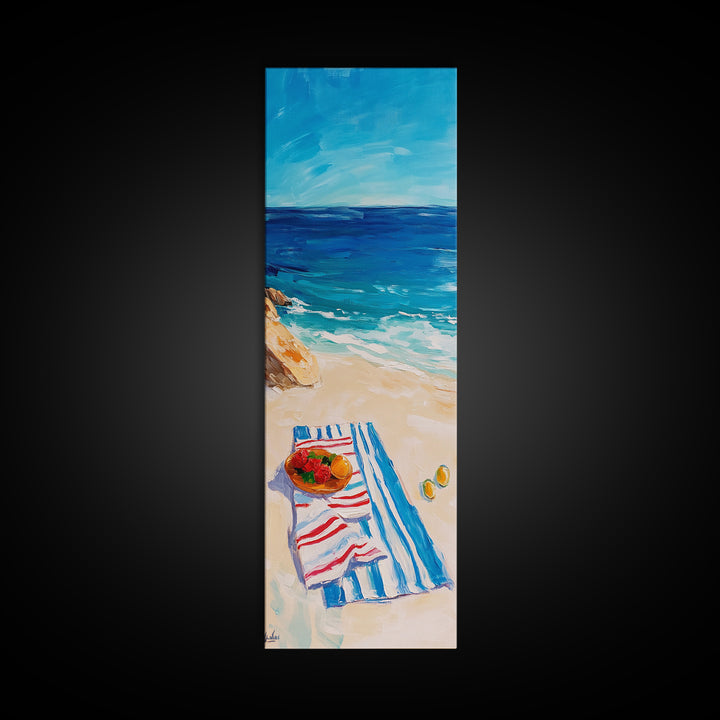 Seaside Picnic, Summer Vibes, Coastal Painting, Nautical Decor, Beach House Art, Food Review Kitchen Art, Framed Canvas Print