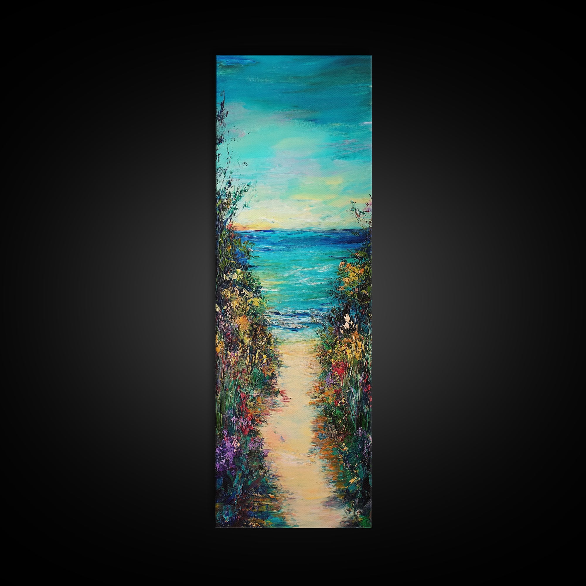 Beach Path, Coastal Landscape Art, Seascape Painting, Coastal Wall Art, Nautical Decor, Extra Wide Art, Framed Canvas Print