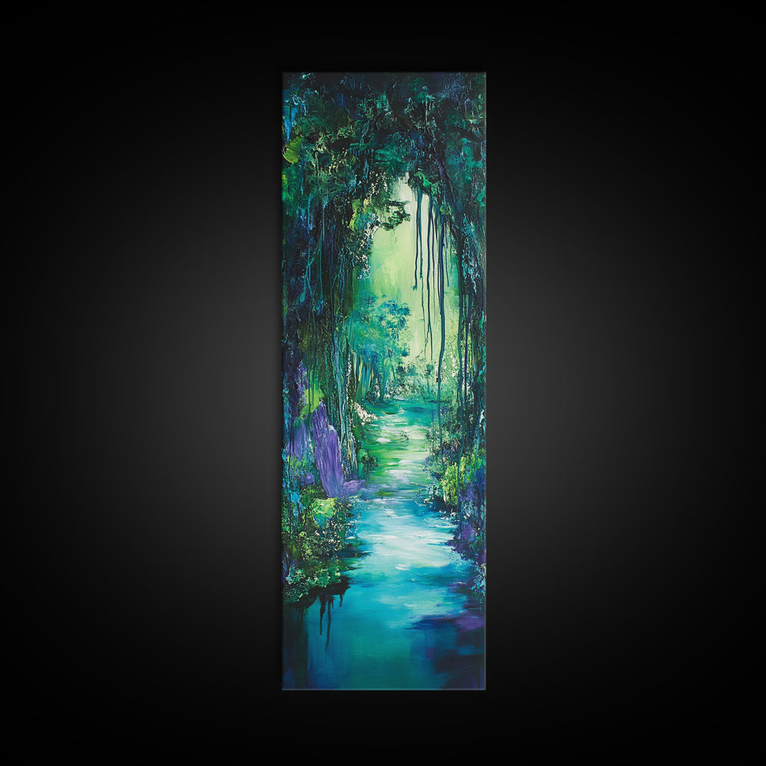 Mystical Forest, Wabi Sabi Art, Zen Wall Art, Forest at Dusk Painting, Tall Skinny Art, Moody Art, Extra Wide Art, Canvas Print