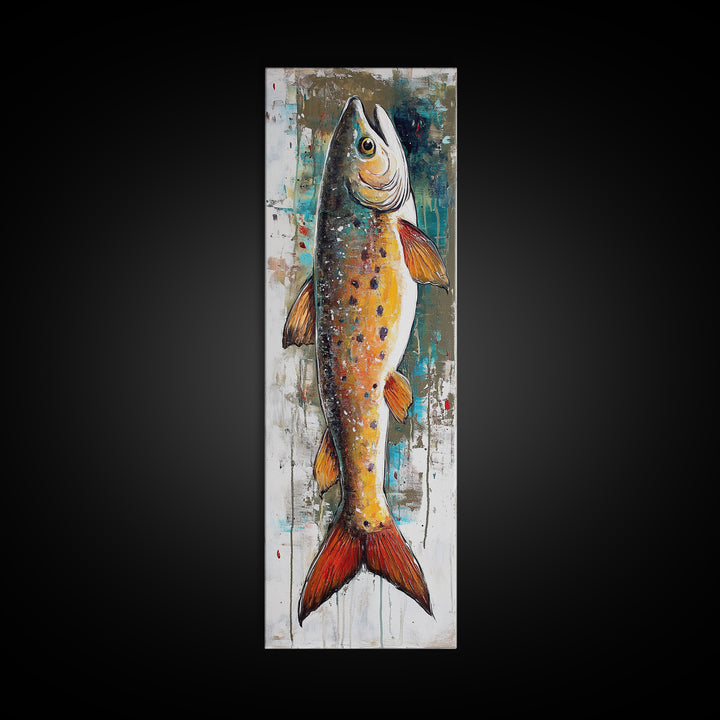 Abstract Trout, Fish Wall Art, Rustic Decor, Fly Fishing Art, Nautical Painting, Coastal Wall Art, Canvas Print