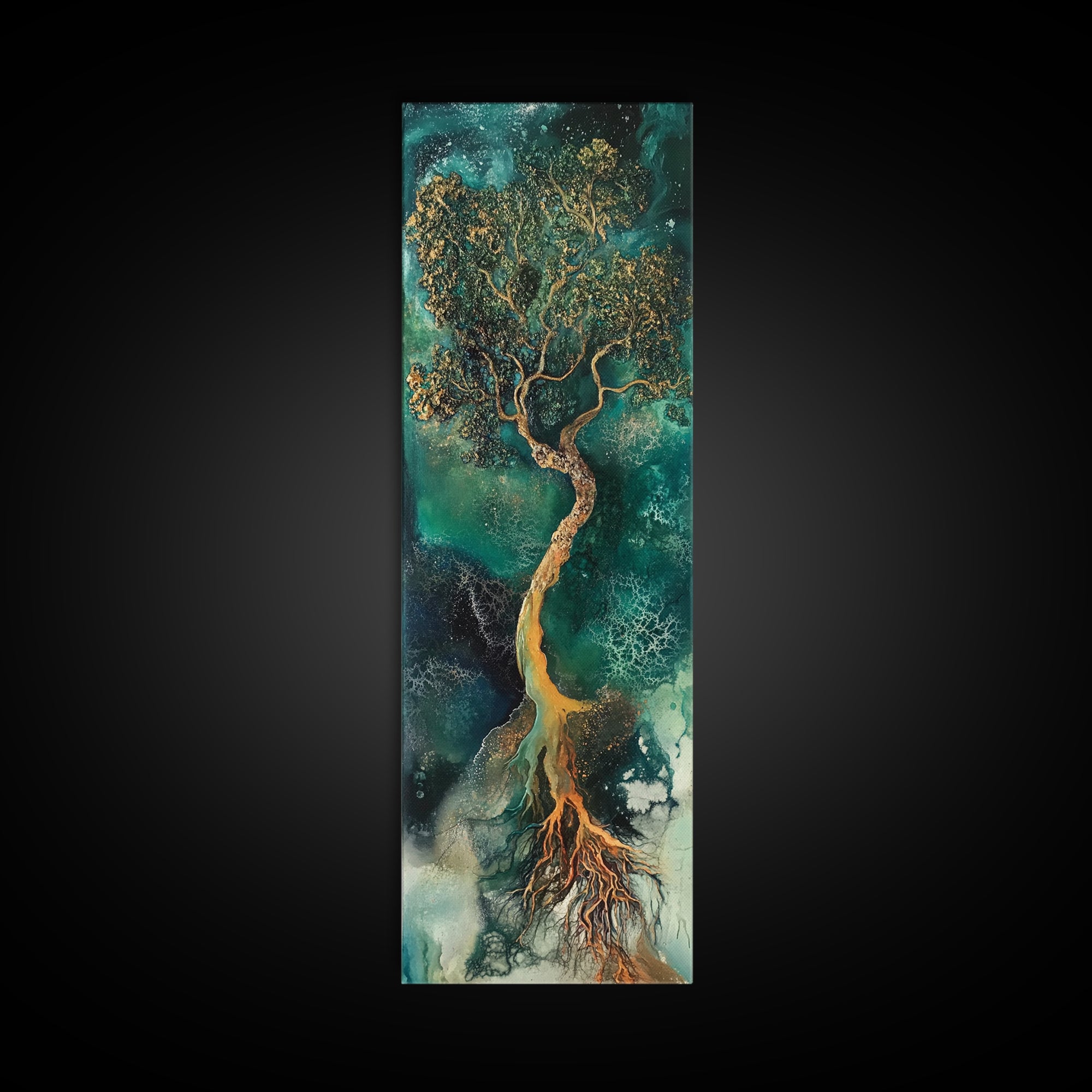 Oak tree art, mystical tree, moody art, green wall art, zen wall art, framed canvas print, nature-inspired, wabi sabi art, gift idea