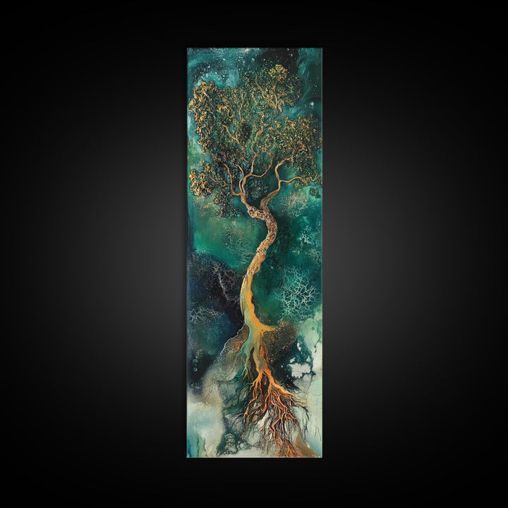 Oak tree art, mystical tree, moody art, green wall art, zen wall art, framed canvas print, nature-inspired, wabi sabi art, gift idea