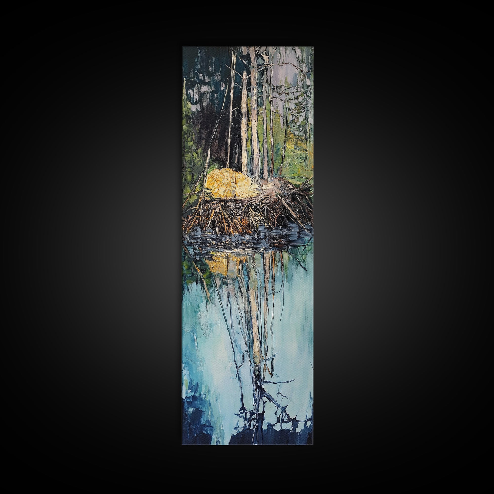 Forest Reflection, Moody Art, Landscape Painting, Pine Tree Art, Wabi Sabi Art, Smoky Mountain Art, Framed Canvas Print, Rustic Wall Art
