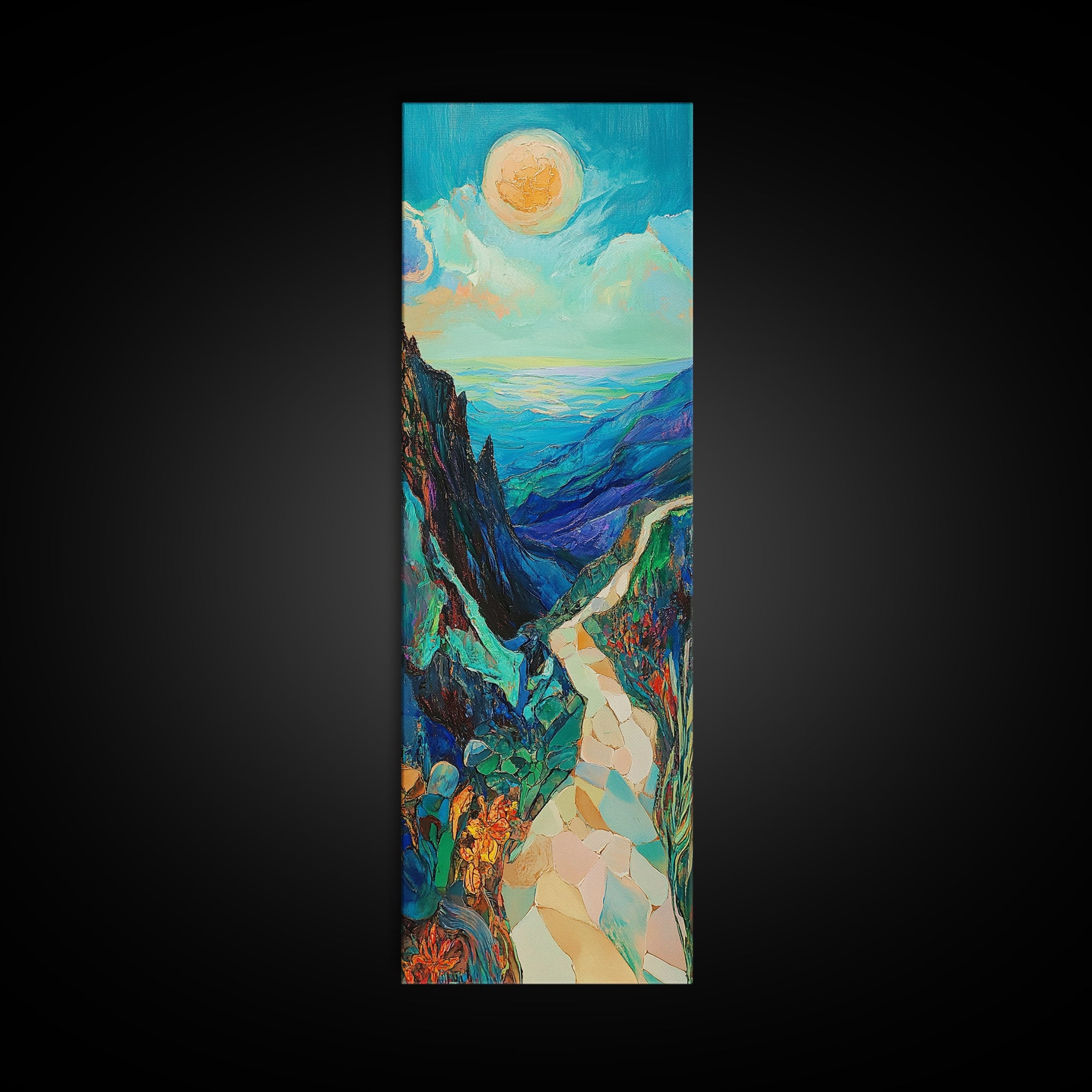 Mountain Painting, Canvas Print, sunset wall art, pink orange wall art, extra wide art, panoramic painting, landscape painting