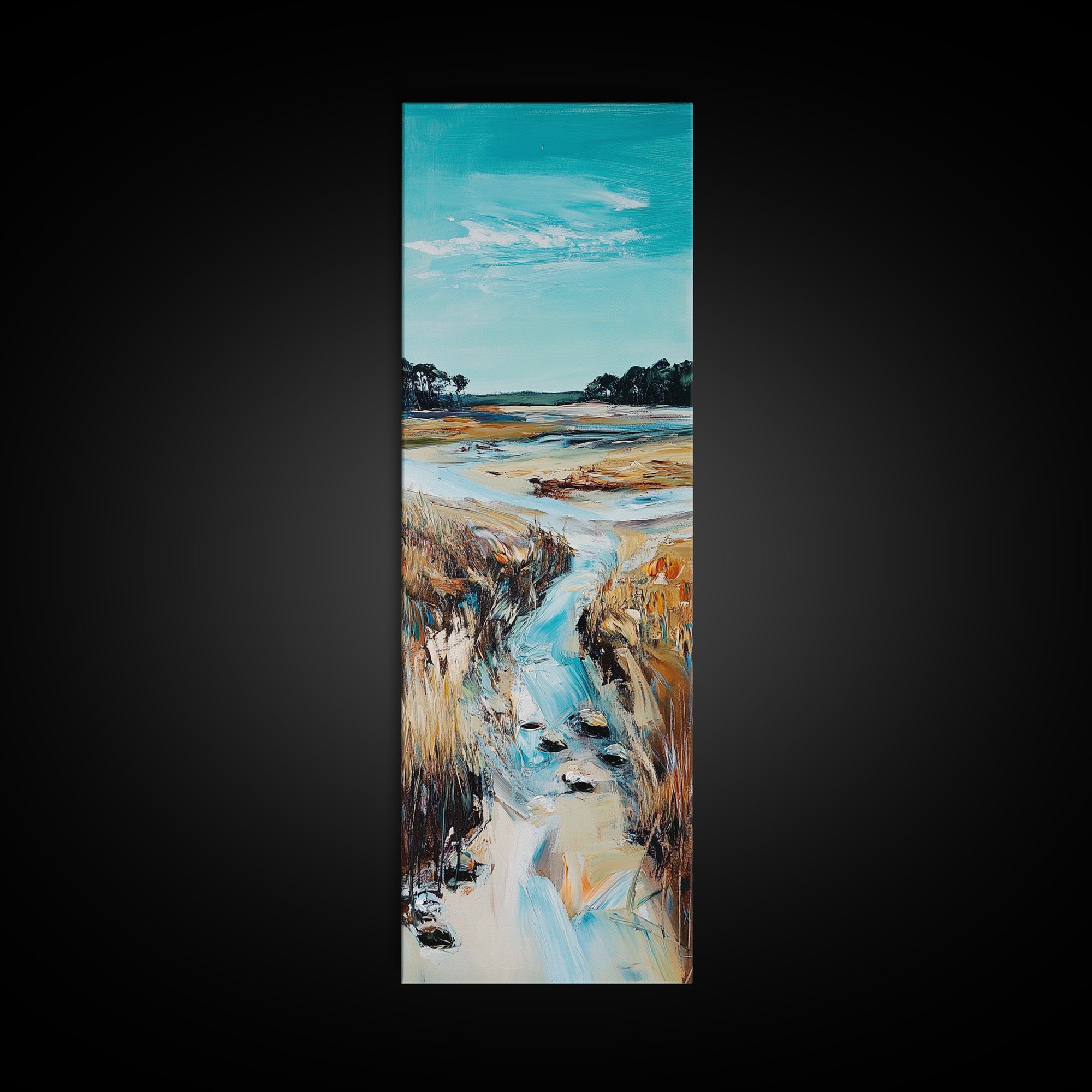 Marshland Stream, coastal landscape art, rustic wall art, farmhouse art, wabi sabi art, extra wide art, Canvas Print