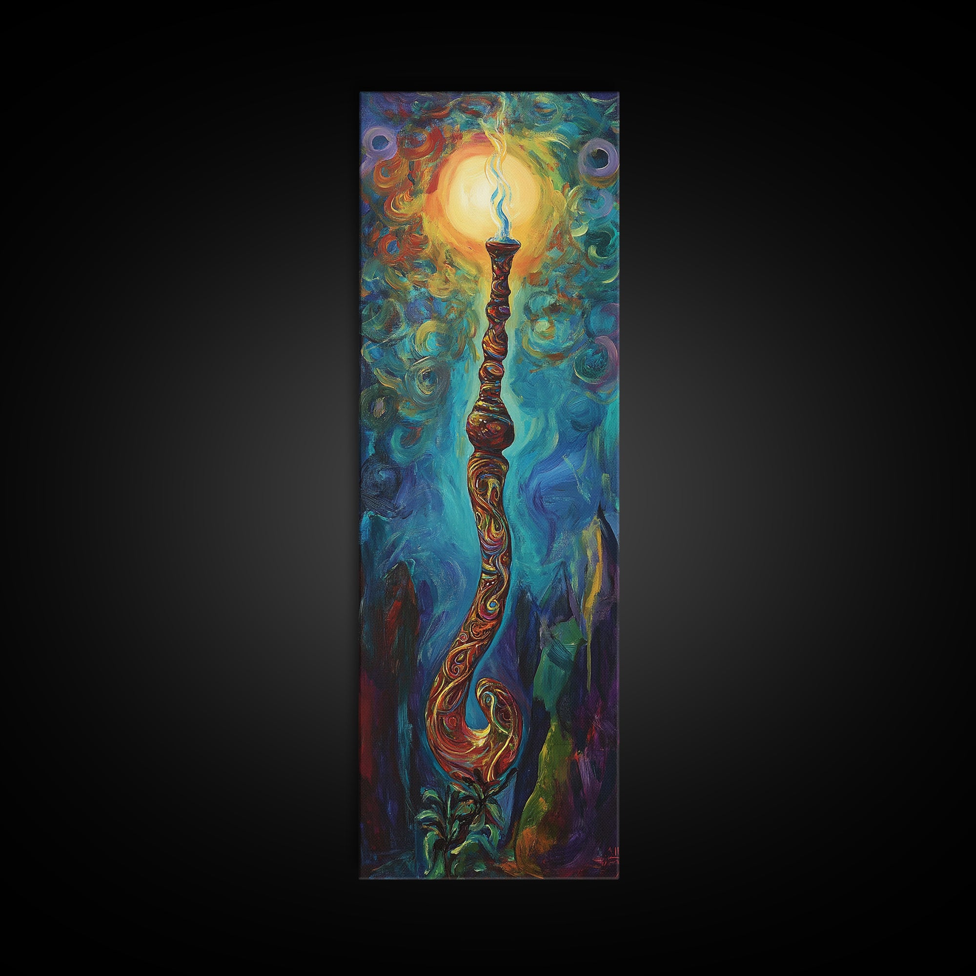 Cosmic Palm Tree, palm tree painting, pink orange wall art, tropical art, framed canvas print, psychedelic art, beach house decor