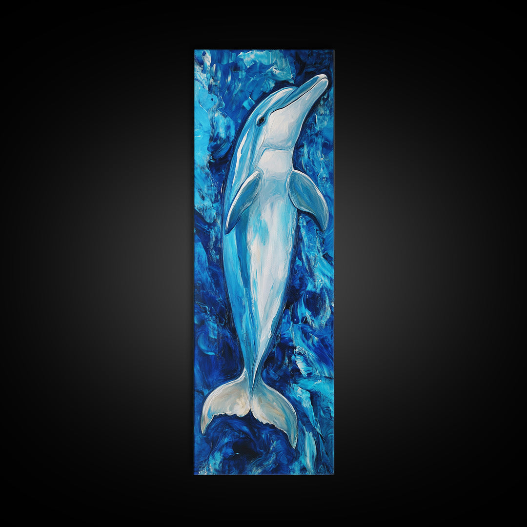 Dolphin painting, ocean life wall art, blue and green wall art, nautical painting, marine life decor, framed canvas print