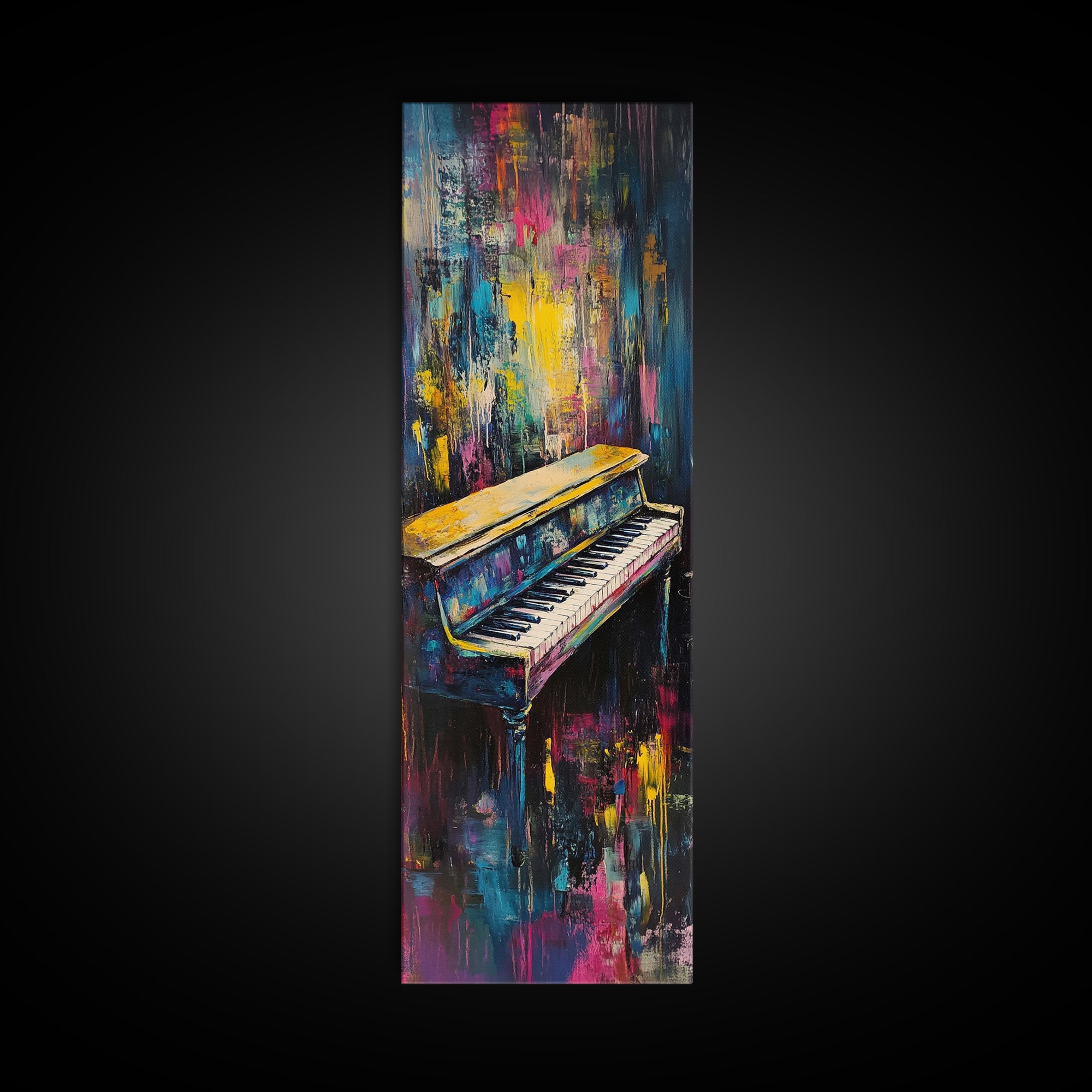 Abstract piano, music art, lofi art, moody art, framed canvas print, gift idea for her, dark romance painting, pink orange wall art