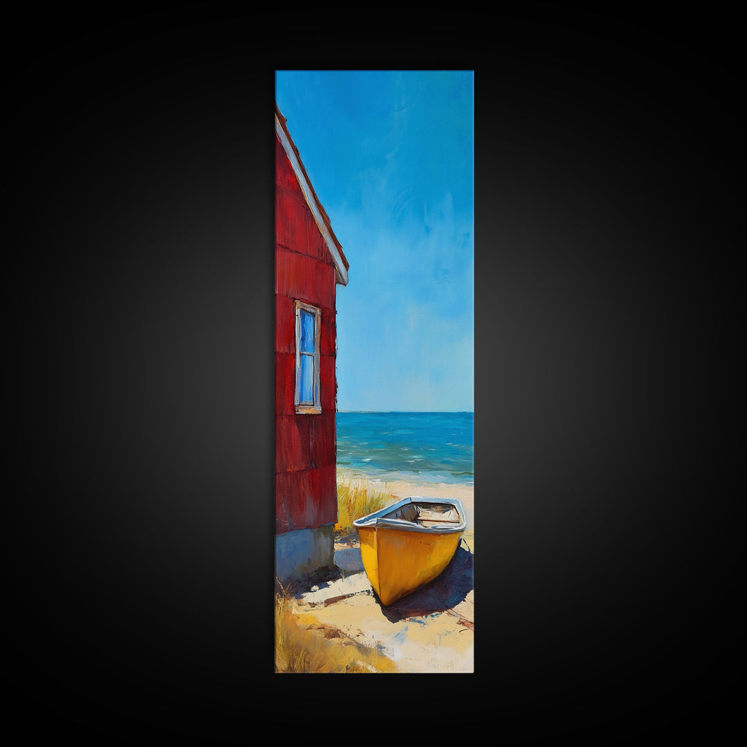 Beach house, Nantucket painting, coastal landscape art, framed canvas print, nautical decor, seascape painting, farmhouse art