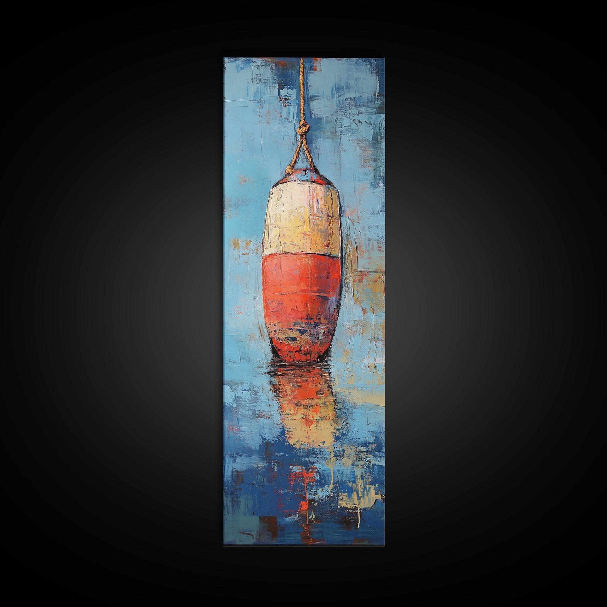 Nautical buoy, coastal wall art, nautical painting, rustic decor, fisherman painting, tall narrow art, framed canvas print