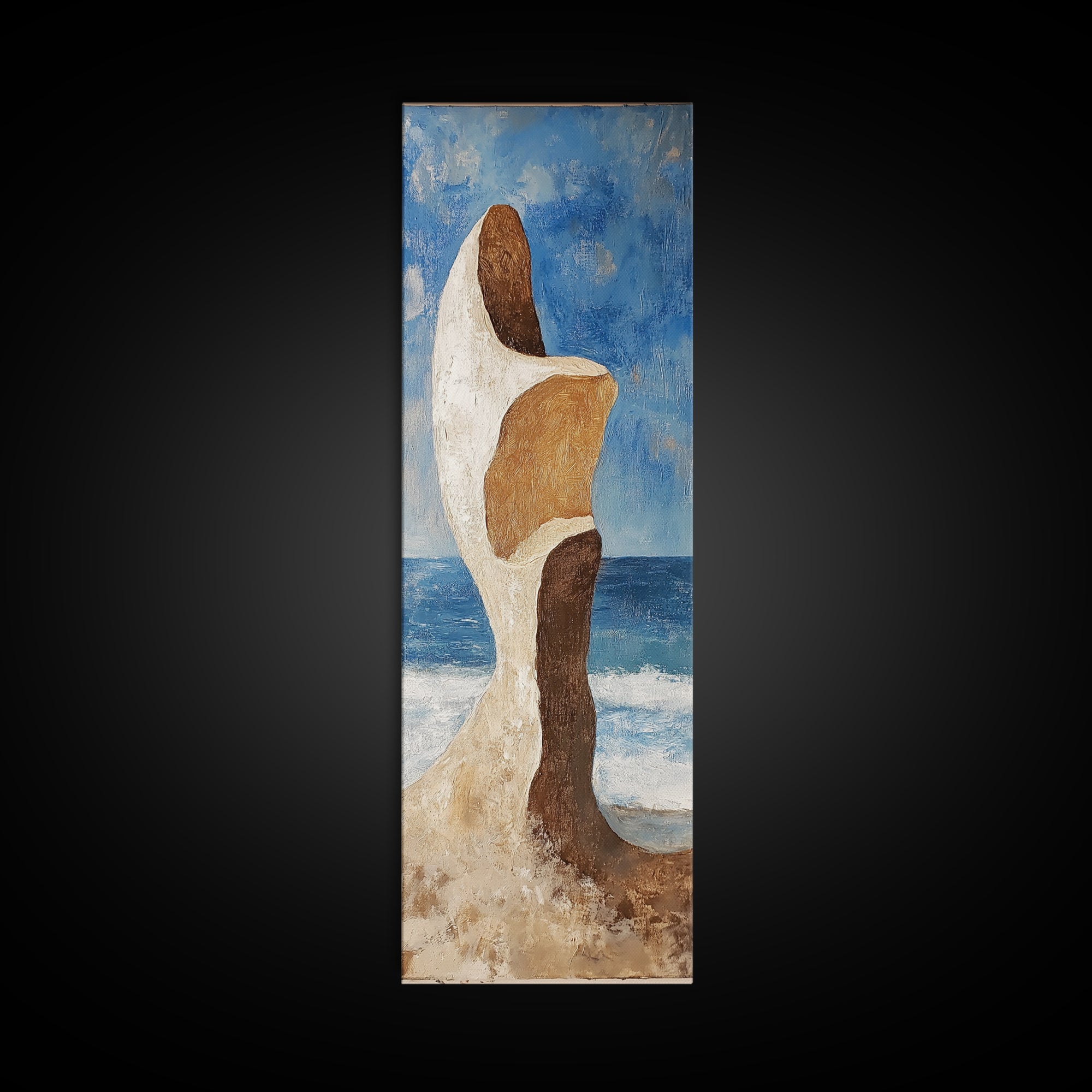 Surreal Beach Rock, coastal decor, wabi sabi art, abstract landscape painting, framed canvas print, above couch art