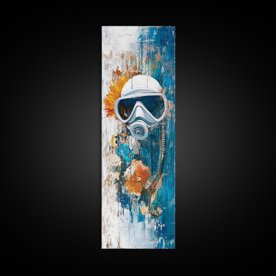 Diver Mask, nautical decor, coastal wall art, surreal art, science art, ocean painting, Framed Canvas Print, abstract artwork