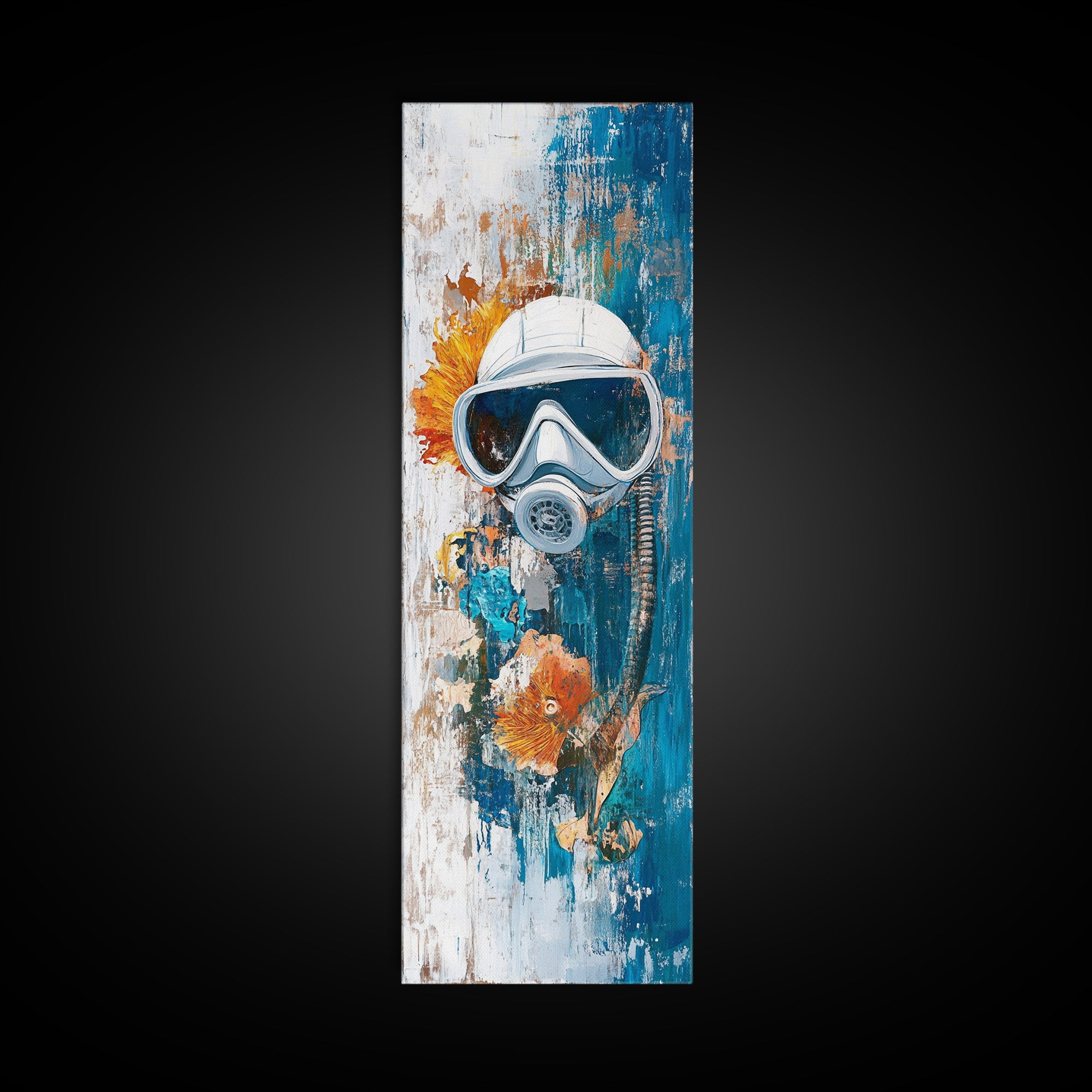 Diver Mask, nautical decor, coastal wall art, surreal art, science art, ocean painting, Framed Canvas Print, abstract artwork