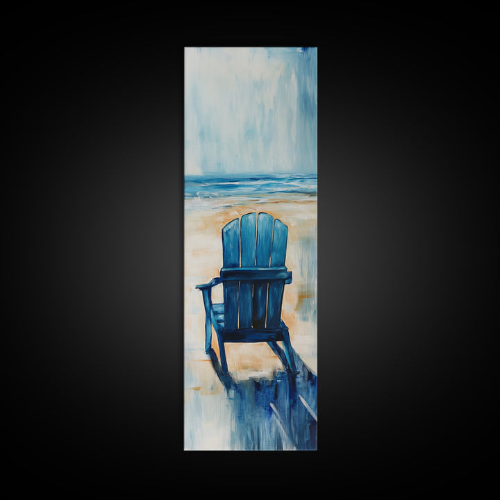Blue Beach Chair, coastal decor, nautical wall art, ocean painting, beach house art, seascape painting, framed canvas print