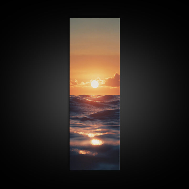 Ocean Sunset, Coastal Painting, Seascape Art, Canvas Print, Nautical Decor, Vertical Wall Art, Beach House Art