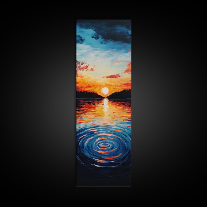 Ocean Horizon, Sunset Glow, Moody Painting, Framed Canvas Print, Coastal Landscape Art, Wabi Sabi Art, Vertical Wall Art