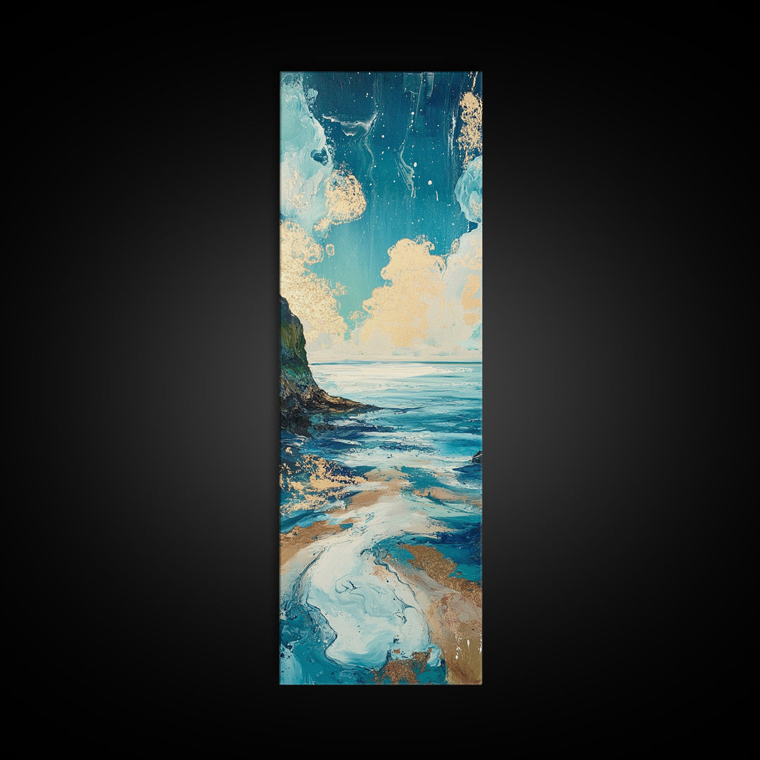 Coastal Landscape, Nautical Painting, Framed Canvas Print, Ocean Theme, Seascape Painting, Blue and Green Wall Art