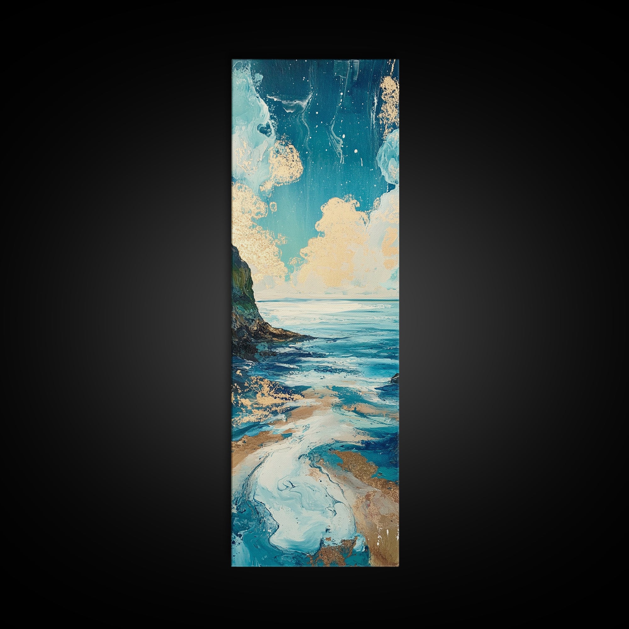 Coastal Landscape, Nautical Painting, Framed Canvas Print, Ocean Theme, Seascape Painting, Blue and Green Wall Art