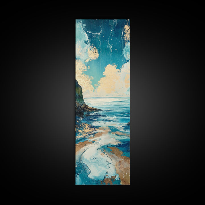 Coastal Landscape, Nautical Painting, Framed Canvas Print, Ocean Theme, Seascape Painting, Blue and Green Wall Art