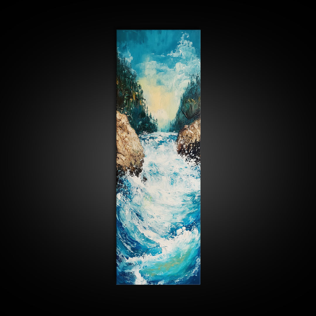 River Rapids, Mountain Painting, Smoky Mountain Art, Above Bed Wall Art, Vertical Wall Art, Blue and Green Wall Art