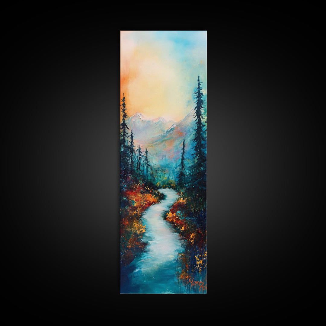 Autumn River, mountain painting, pine tree art, framed canvas print, landscape painting, rustic wall art, above couch art, fall decor