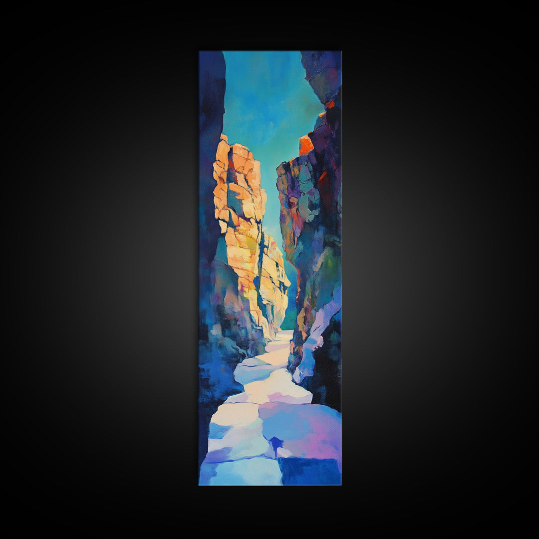 Rocky Canyon, desert landscape, southwest wall art, Joshua tree art, moody art, framed canvas print, extra wide art, vertical wall art