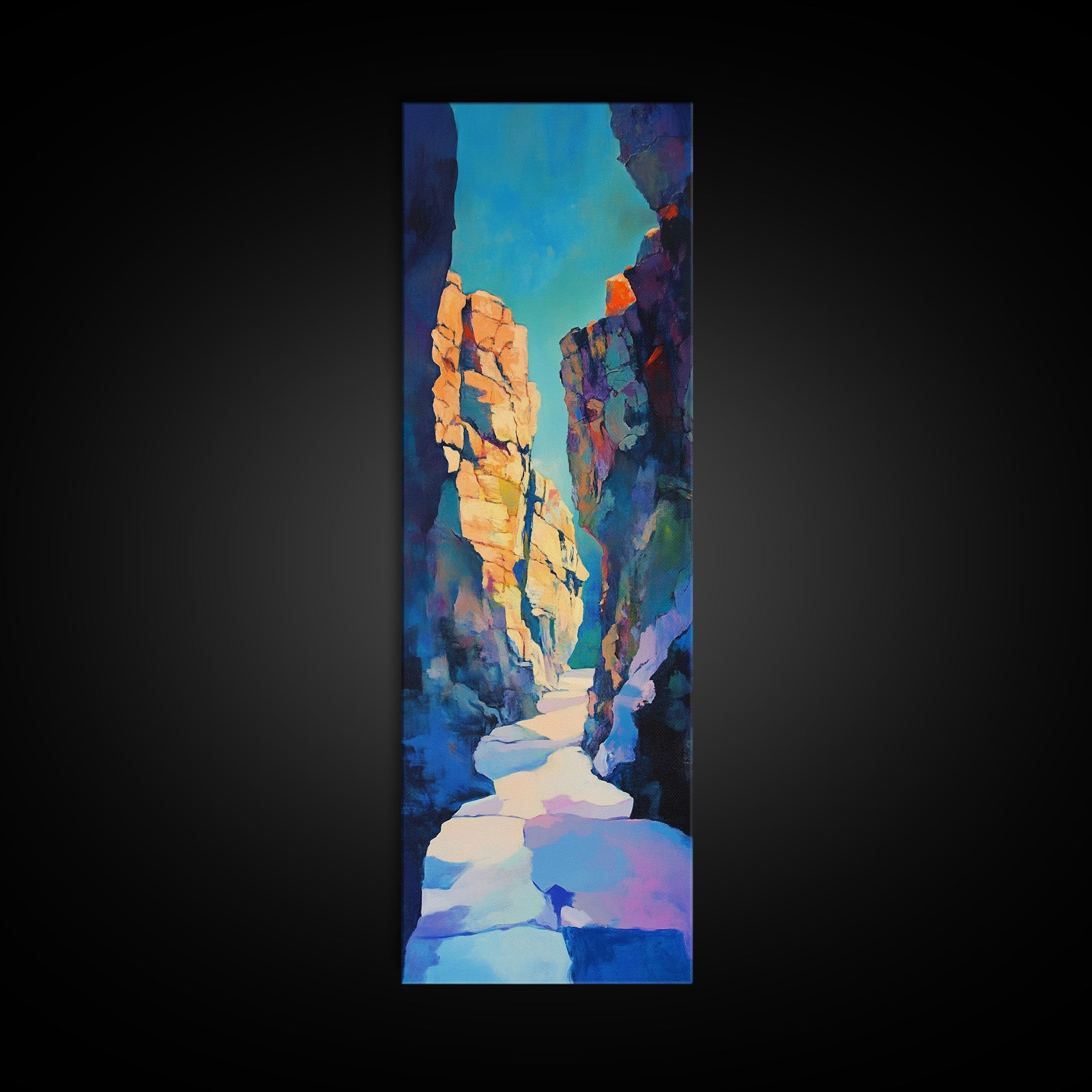 Rocky Canyon, desert landscape, southwest wall art, Joshua tree art, moody art, framed canvas print, extra wide art, vertical wall art