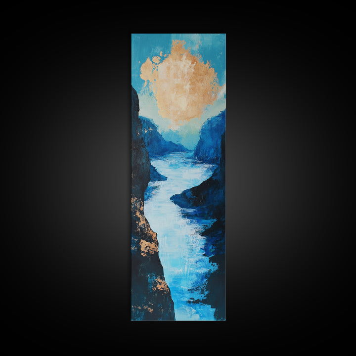 River, Canyon, Canvas Print, blue and green wall art, landscape painting, horizon painting gray white, nature art, above couch art, gift idea