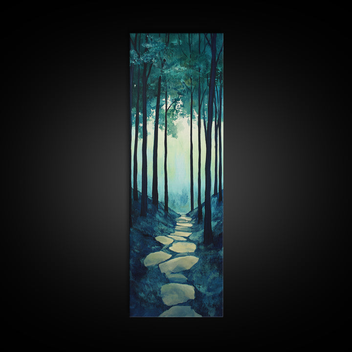 Forest Path, pine tree art, wabi sabi wall art, rustic decor, landscape painting, tall narrow art, green wall art, canvas print