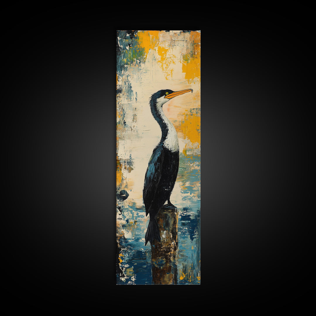 Abstract Bird Art, Coastal Wall Art, Nautical Decor, Bird Art Print, Framed Canvas Print, Rustic Wall Art,  Vertical Wall Art